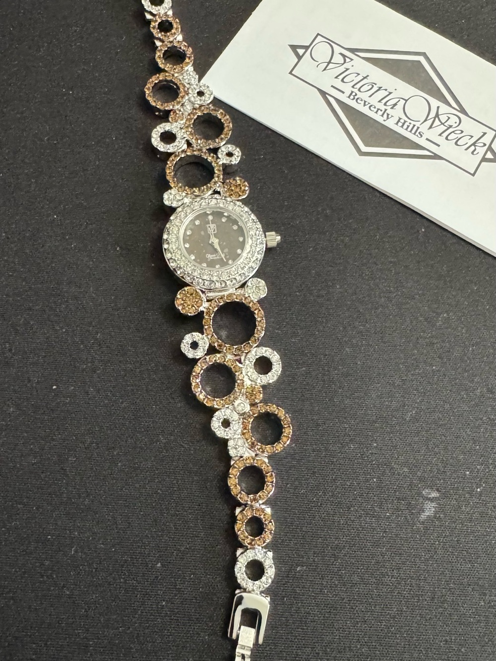 Vintage beautiful Victoria Wieck Silver/Golden Brown Crystal Bracelet Watch